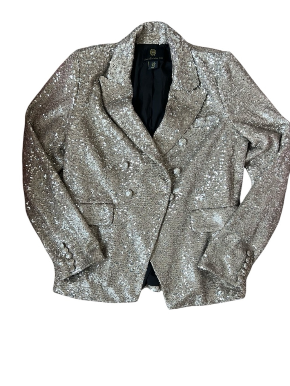 House of Harlow 1960 Double Breasted Silver Sequin Blazer | Medium